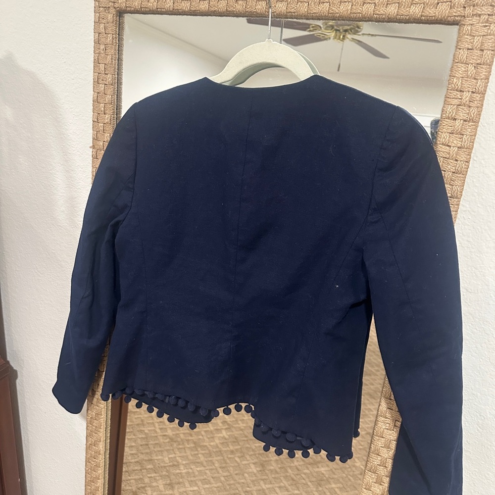 J.Crew Women's Navy Linen Cotton Jacket with Pom-Pom Trim - Size XS - Picture 4 of 4